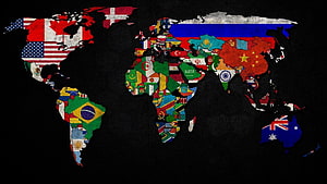 World Map Filled With National Flags On Dark Background HD wallpaper
