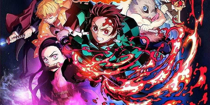Demon Slayer Anime Key Art Featuring Tanjiro Kamado and Hashira in Dynamic Combat HD wallpaper