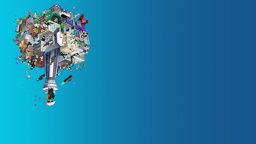 Mob Psycho 100 Floating City Isometric Illustration Against Blue Sky HD wallpaper