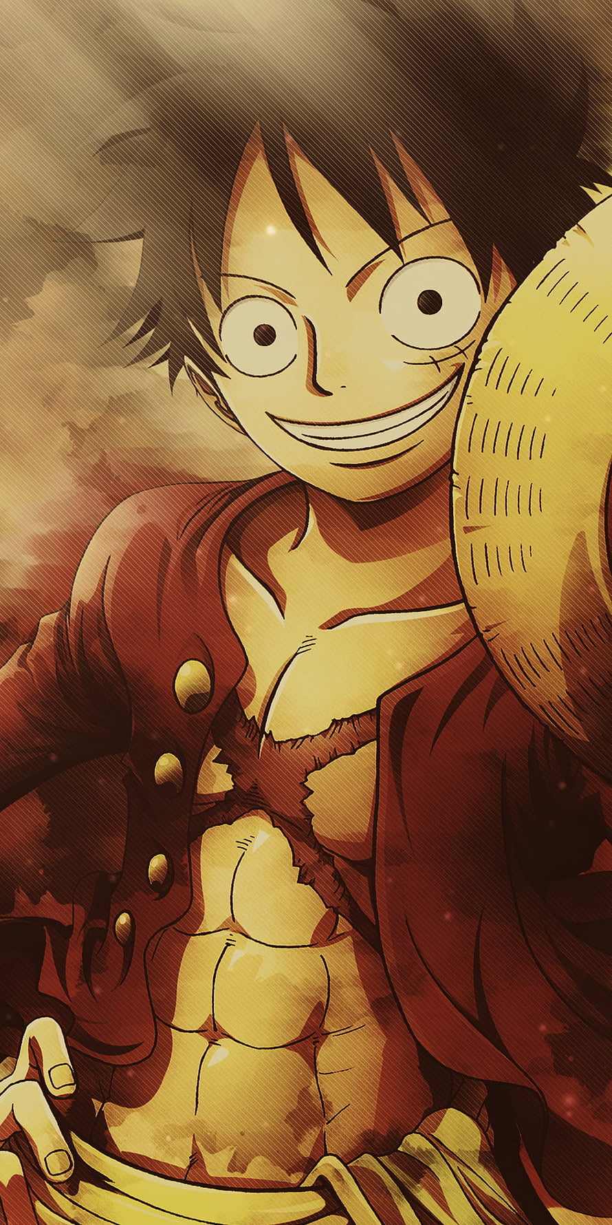 Monkey D. Luffy in Tattered Red Jacket with Straw Hat and Confident Grin HD phone wallpaper