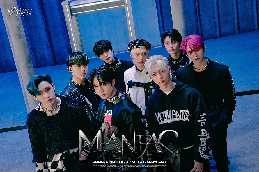 Stray Kids Maniac Concept Photo with Blue Industrial Background HD wallpaper