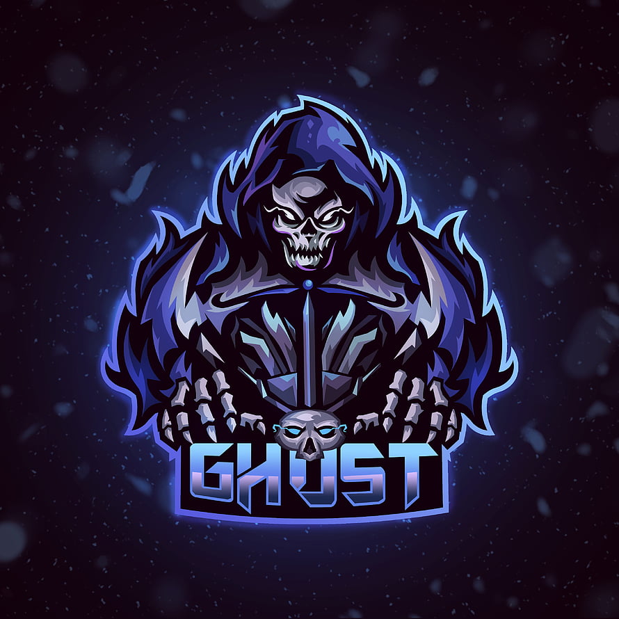 Ghost Esports Team Logo with Hooded Skeleton Mascot and Glowing Blue Neon Accents HD phone wallpaper