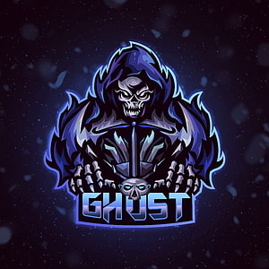 Ghost Gaming Logo with Hooded Skeleton and Glowing Blue Neon Outline HD phone wallpaper
