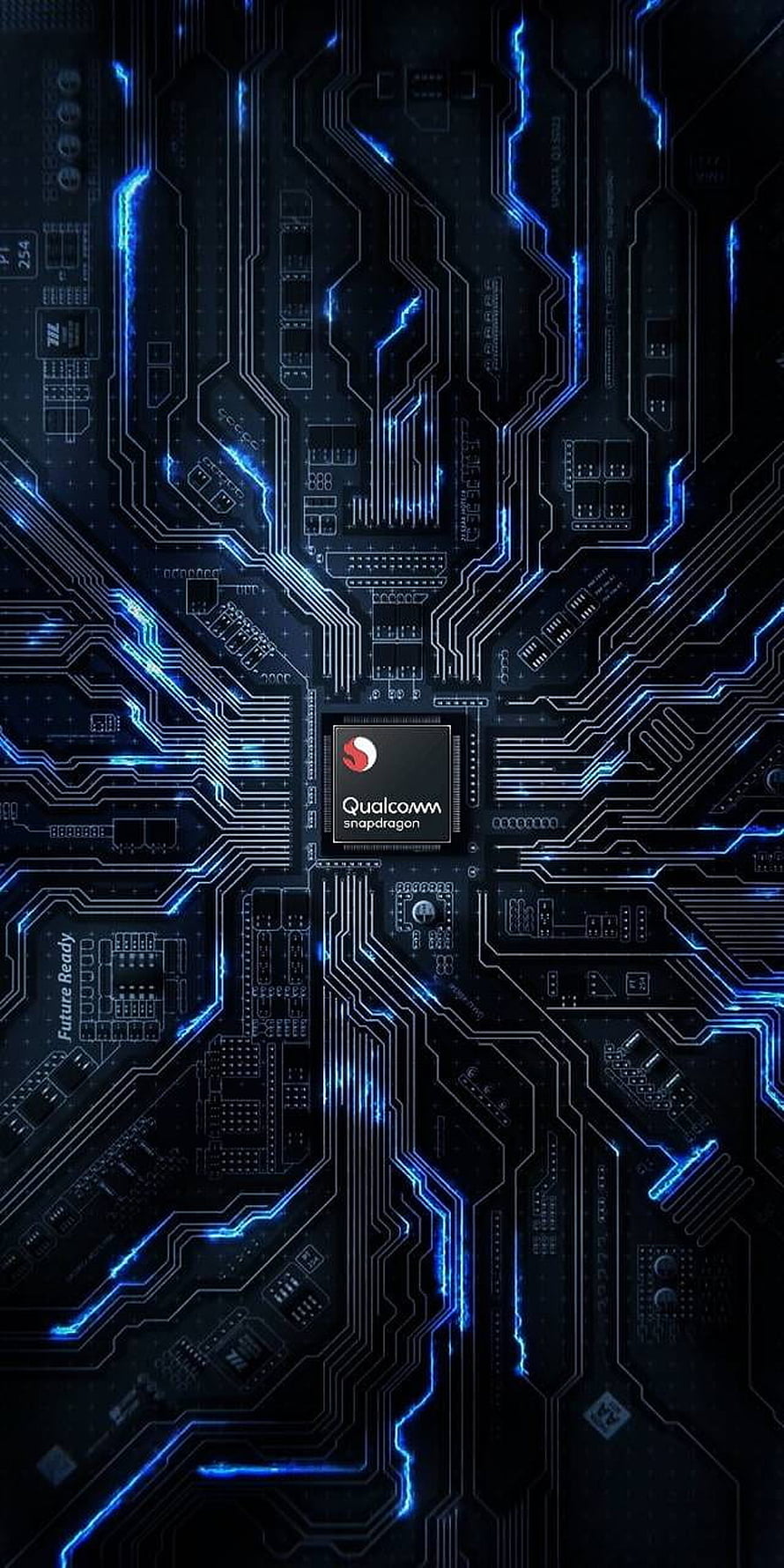 Glowing Blue Circuit Board With Central Qualcomm Snapdragon Processor Chip HD phone wallpaper