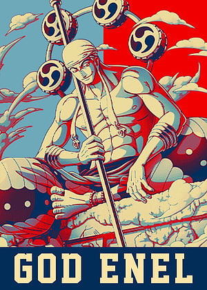 God Enel One Piece Anime Character Poster with Staff and Thunder Orbs HD phone wallpaper