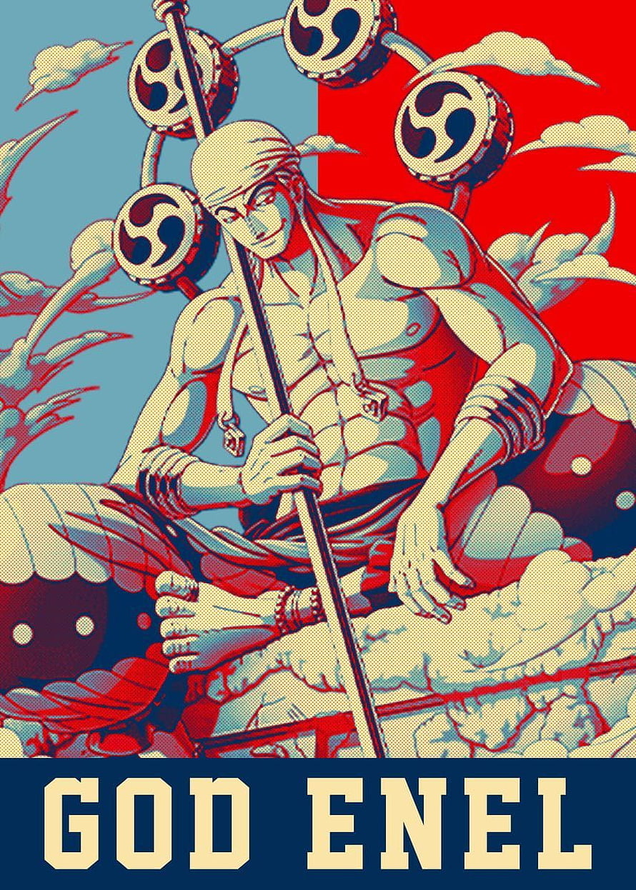 God Enel One Piece Anime Character Poster with Staff and Thunder Orbs HD phone wallpaper