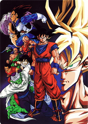 Dragon Ball Z Classic Anime Poster Featuring Goku, Vegeta, and Super Saiyan Transformation HD phone wallpaper