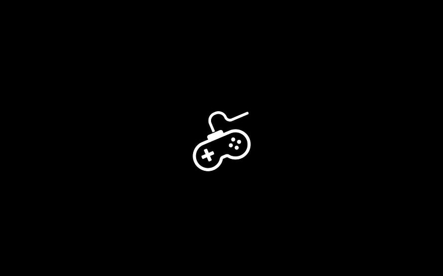 Minimalist White Game Controller Icon on Solid Black Background HD wallpaper
