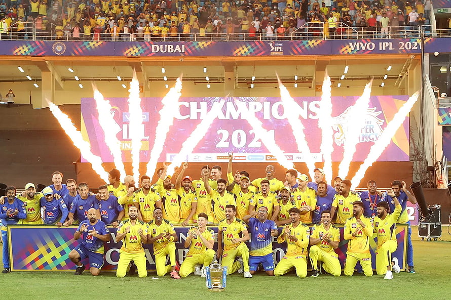 Chennai Super Kings Celebrate IPL 2021 Championship Victory in Dubai HD wallpaper