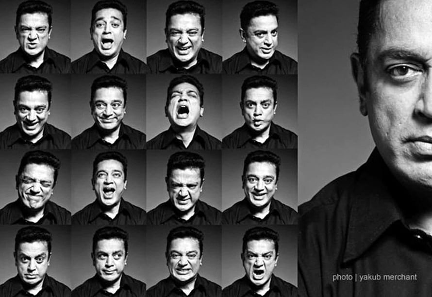 Kamal Haasan Black and White Portrait Grid Expressing Navarasa Emotions HD wallpaper