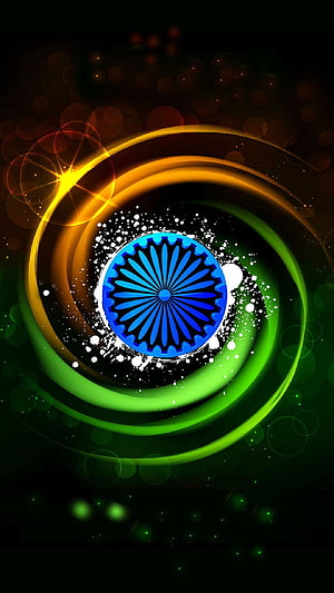 India National Flag Abstract Design With Ashoka Chakra And Tricolor Swirls HD phone wallpaper