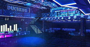 Duchess Nightclub Interior with Neon Blue Lighting and Futuristic Lounge Design HD wallpaper