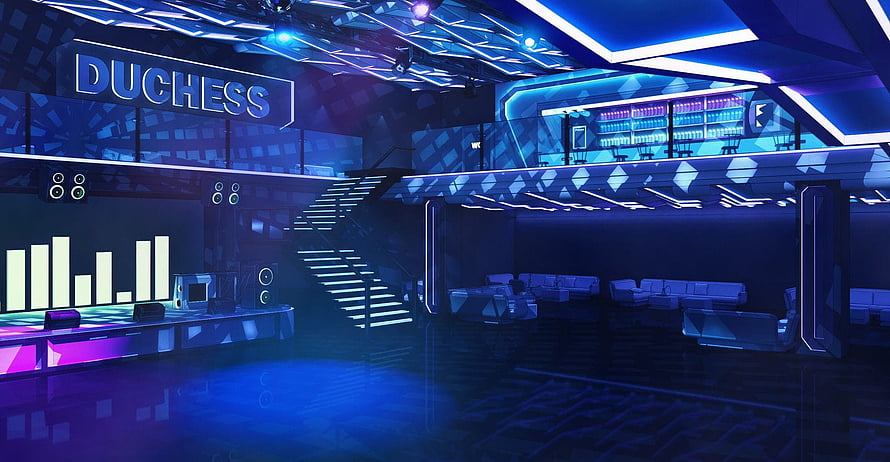 Duchess Nightclub Interior with Neon Blue Lighting and Futuristic Lounge Design HD wallpaper