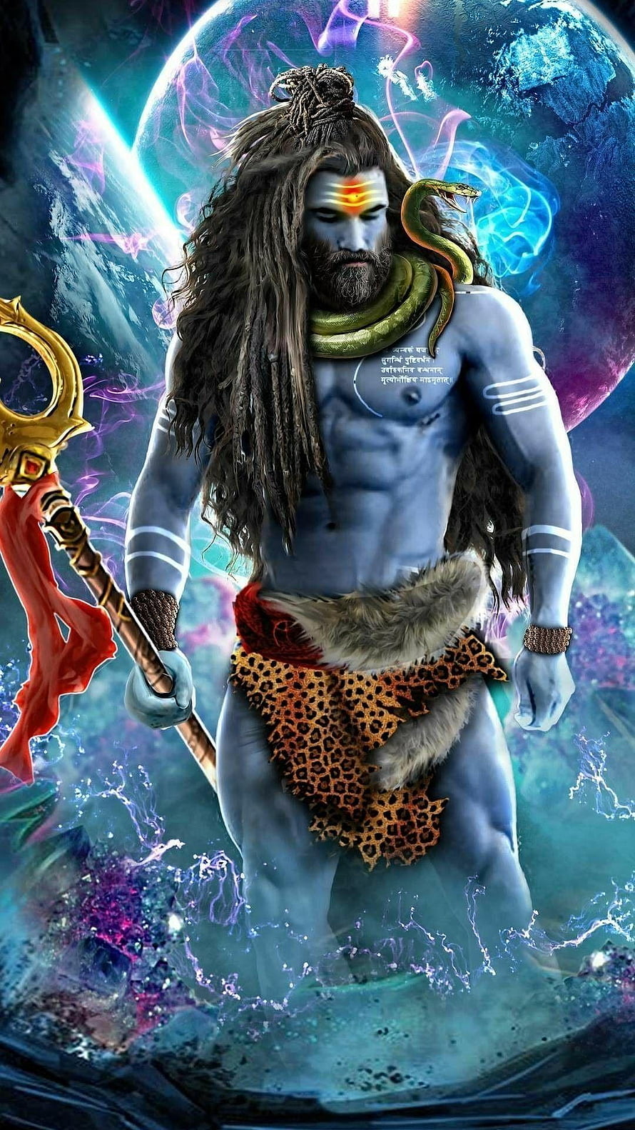 Mahakal Shiva Cosmic Warrior Digital Art with Trishula and Serpent HD phone wallpaper