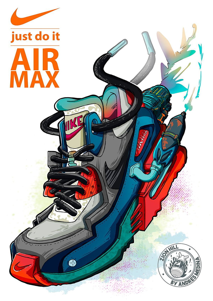 Nike Air Max 90 Futuristic Sneaker Illustration with Mechanical Details HD phone wallpaper