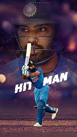 Rohit Sharma Hitman Cricket Action Poster in Blue India Jersey, HITMAN Rohit Sharma, rohit mobile HD phone wallpaper