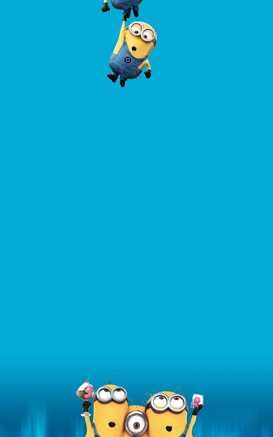 Minions Hanging and Peeking on Vibrant Blue Background HD phone wallpaper