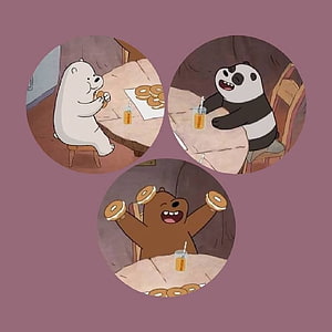 We Bare Bears Trio Eating Donuts in Circular Frames on Mauve Background HD phone wallpaper