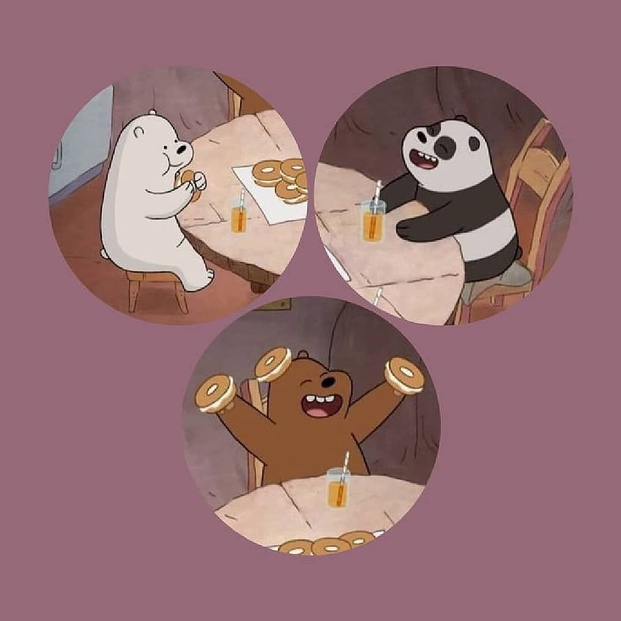 We Bare Bears Trio Eating Donuts in Circular Frames on Mauve Background HD phone wallpaper