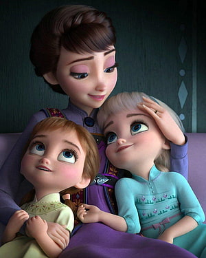 Queen Iduna Embracing Young Anna and Elsa in Frozen 2 HD phone wallpaper