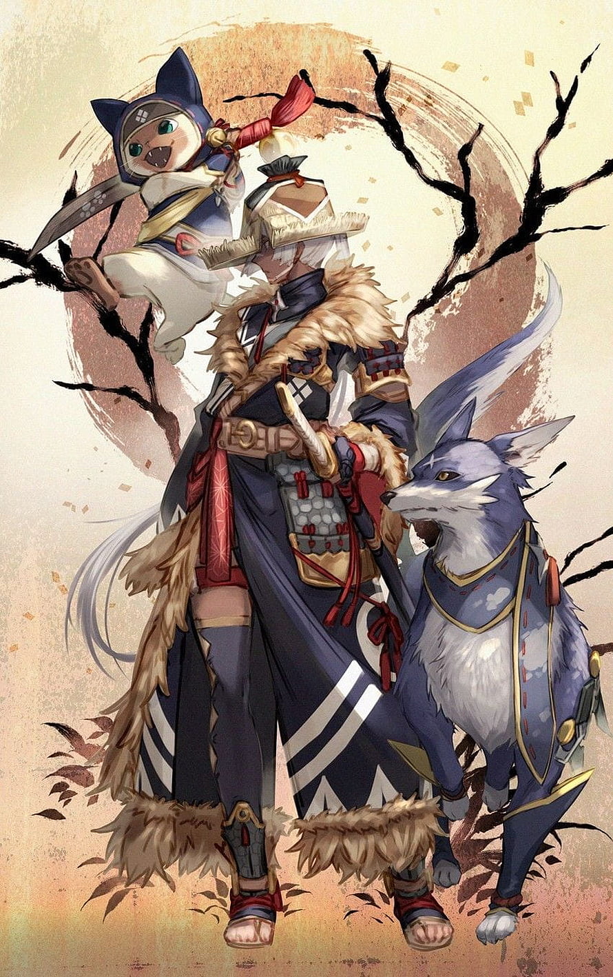 Mito Itsuki and Wolf Companion in Monster Hunter Rise Artwork HD phone wallpaper