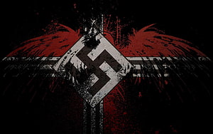 Dark Grunge Swastika Eagle Emblem with Red Wings on Black Background HD wallpaper