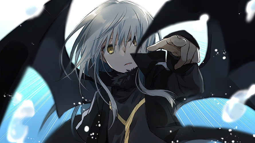 Rimuru Tempest Anime Character with Silver Hair and Black Wings HD wallpaper