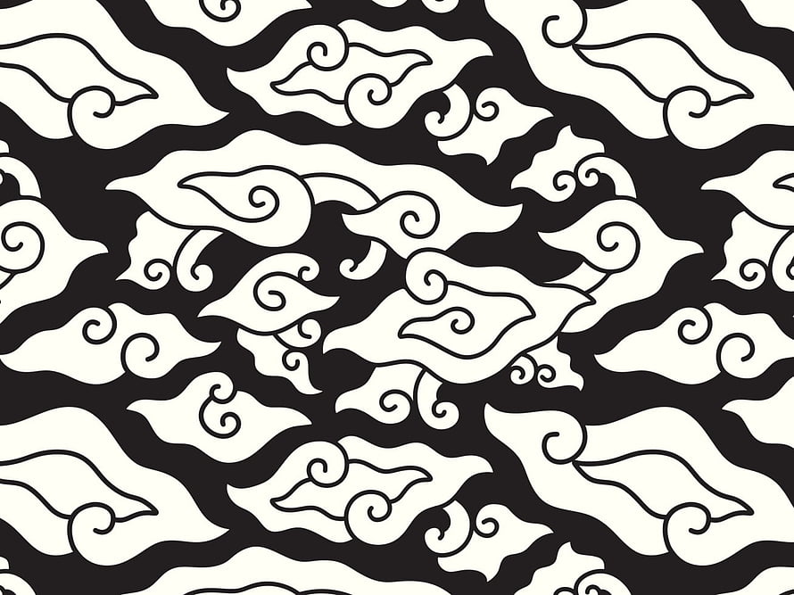 Indonesian Megamendung Batik Pattern Black and White Vector Art HD wallpaper