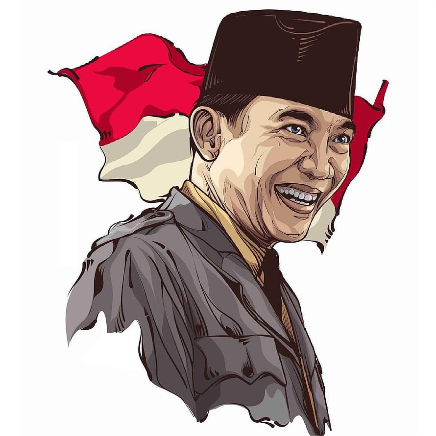 Soekarno Digital Illustration with Indonesian Flag HD phone wallpaper
