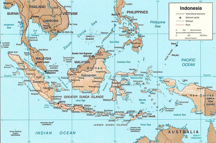Detailed Political Map of Indonesia Showing Major Cities, Islands, and Surrounding Southeast Asian Countries HD wallpaper