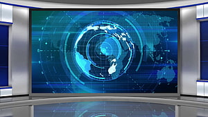Modern TV News Studio Set With Large Digital Globe Display Screen HD wallpaper