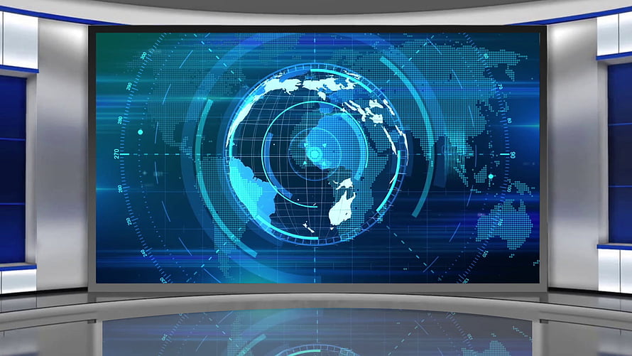 Modern TV News Studio Set With Large Digital Globe Display Screen HD wallpaper