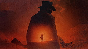 Red Dead Redemption 2 Silhouette Poster Artwork with Rider in Red Haze HD wallpaper