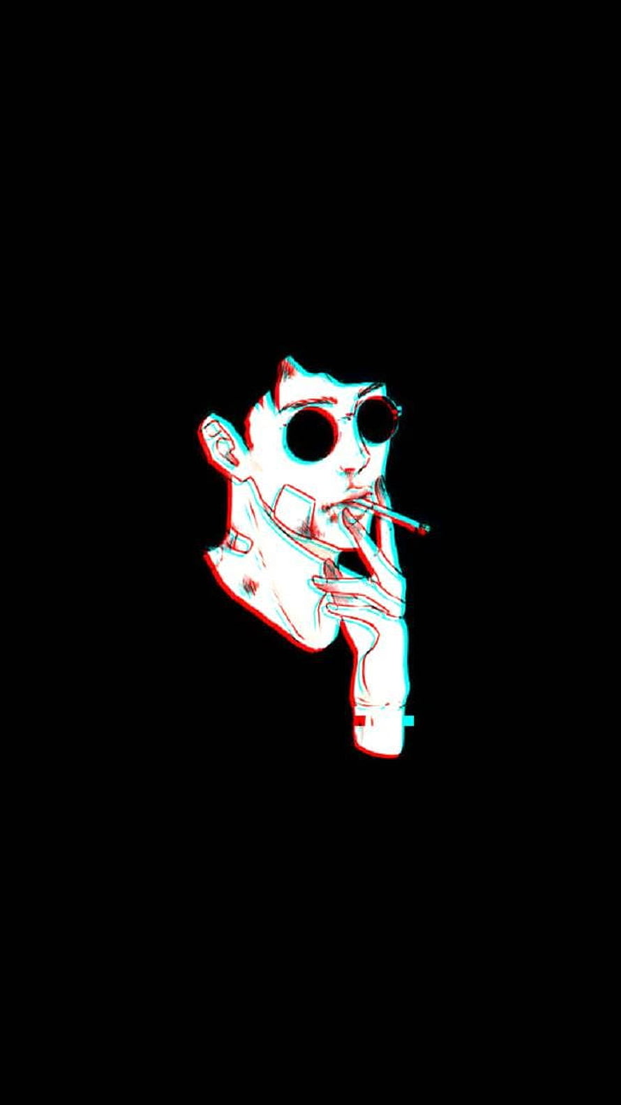 SykoNik Bad Vibes Smoking Illustration with Glitch Effect on Black Background HD phone wallpaper