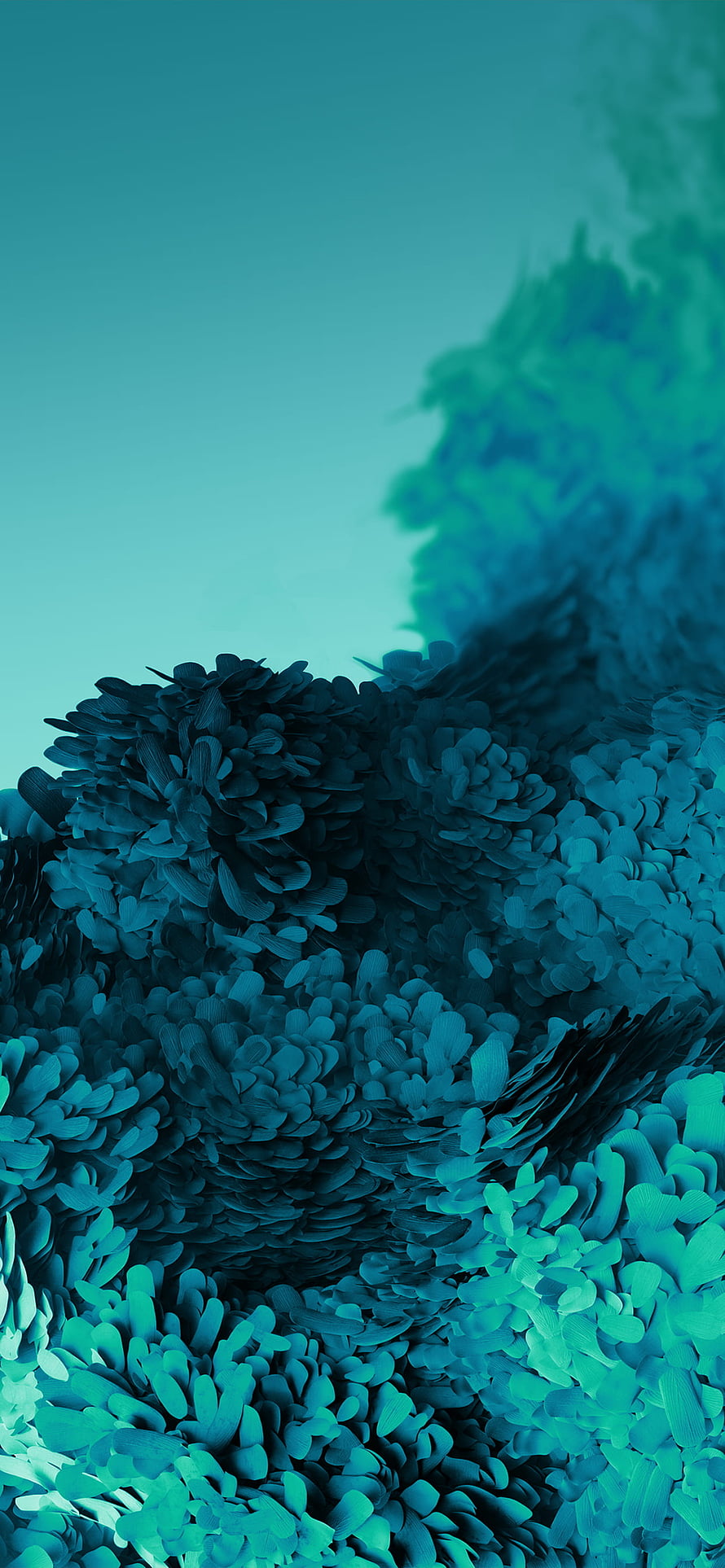 Abstract 3D Organic Texture in Teal and Cyan Tones with Flowing Petal Clusters HD phone wallpaper