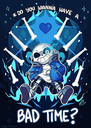 Undertale Sans Bone Attack Illustration with Blue Energy and Winking Expression HD phone wallpaper