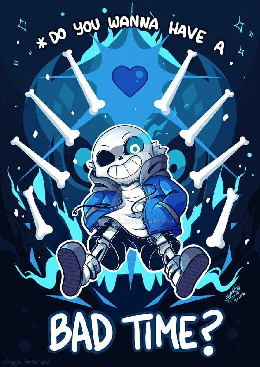 Undertale Sans Bone Attack Illustration with Blue Energy and Winking Expression HD phone wallpaper