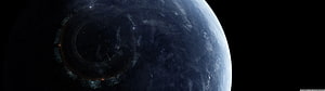 Dark Planet Surface with Massive Circular Structure in Deep Space HD wallpaper