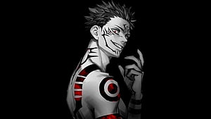 Ryomen Sukuna from Jujutsu Kaisen in a menacing monochrome digital illustration HD wallpaper