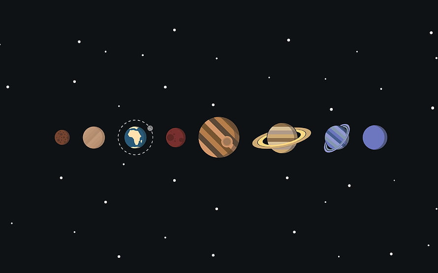 Minimalist Solar System Planets Illustration on Dark Space Background HD wallpaper