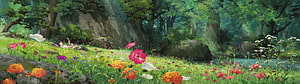 Studio Ghibli Style Meadow Scene With Character Resting Among Wildflowers And Ancient Trees HD wallpaper