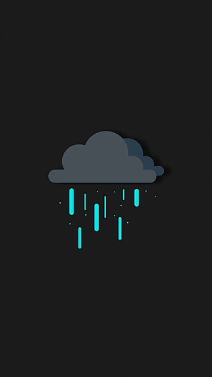 Minimalist Digital Rain Cloud Icon with Cyan Droplets on Dark Background HD phone wallpaper