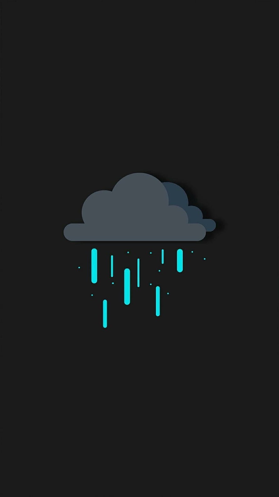 Minimalist Digital Rain Cloud Icon with Cyan Droplets on Dark Background HD phone wallpaper