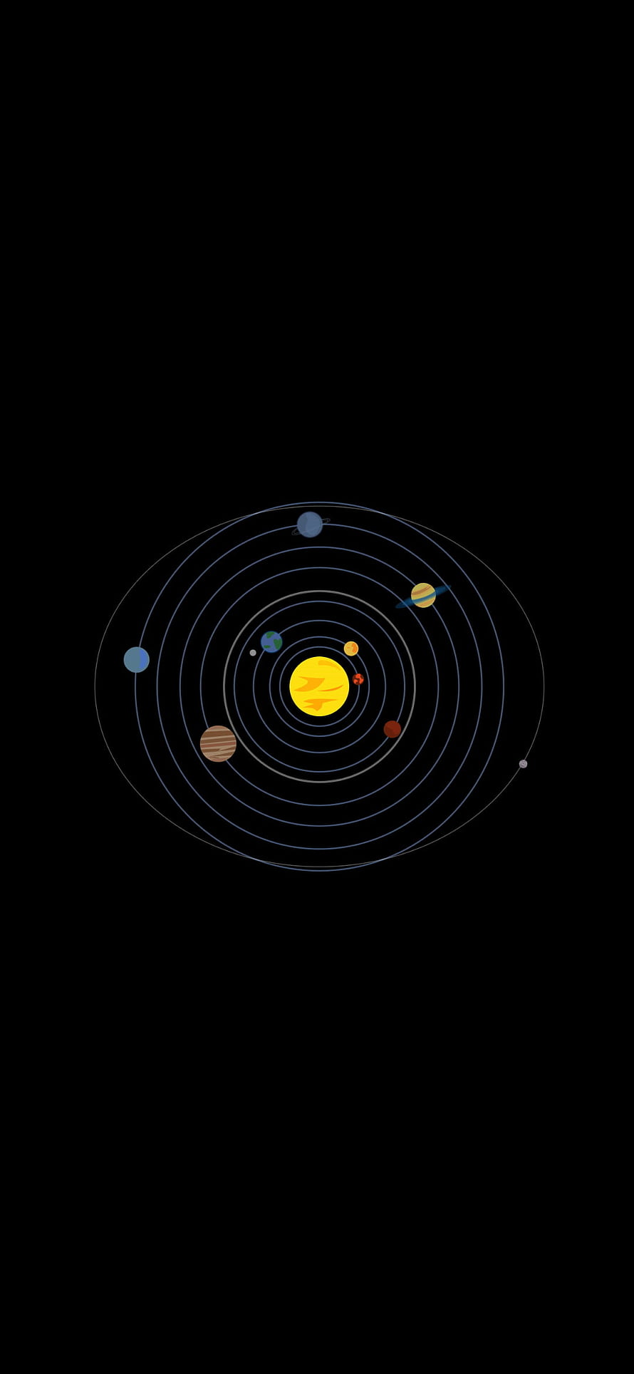 Minimalist Solar System Diagram with Planets and Orbits on Black Background HD phone wallpaper
