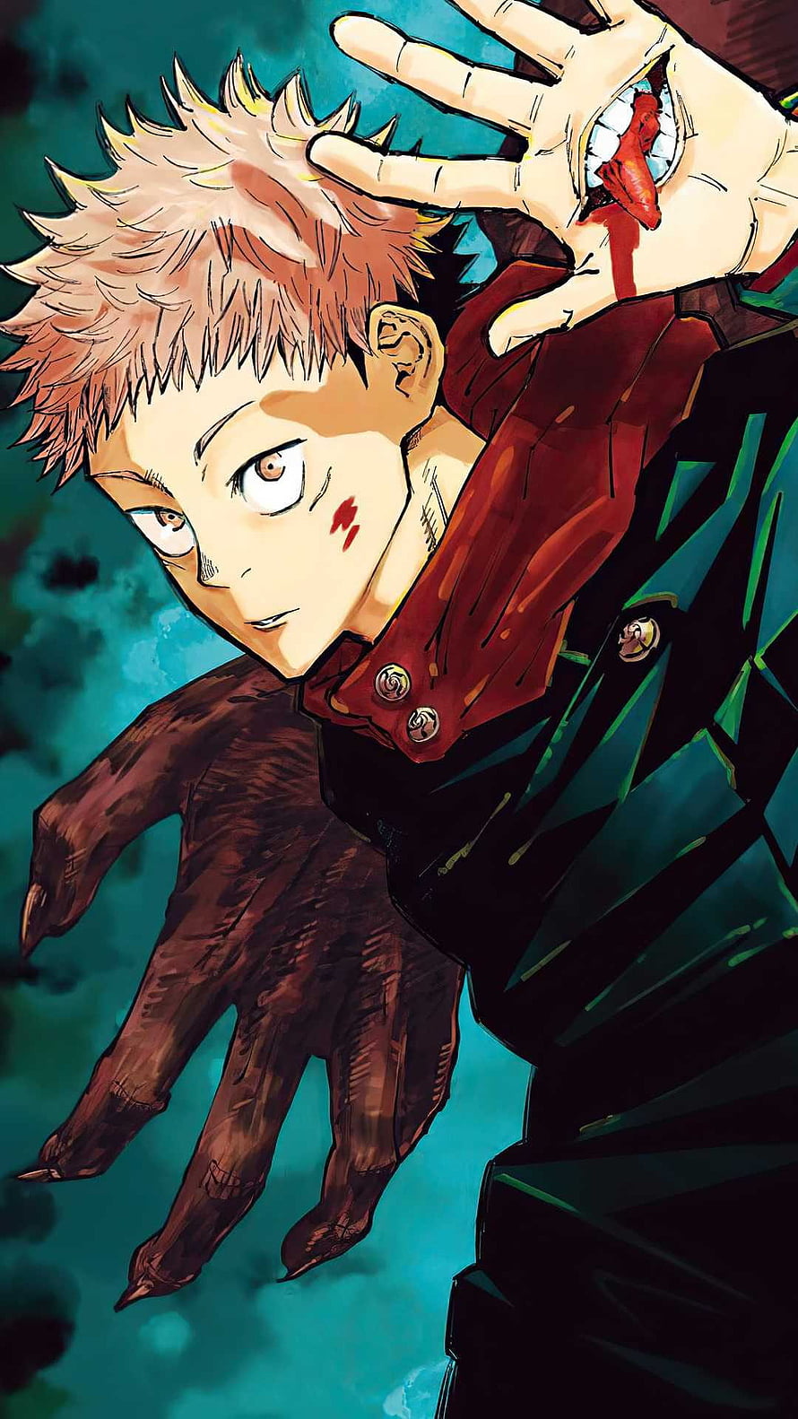 Satoru Gojo from Jujutsu Kaisen in a dramatic action pose with dark cursed energy HD phone wallpaper