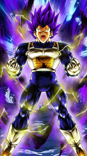 Vegeta Ultra Ego Anime Character in Dynamic Fighting Pose with Purple Aura HD phone wallpaper