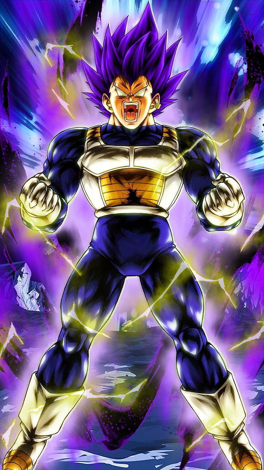 Vegeta Ultra Ego Anime Character in Dynamic Fighting Pose with Purple Aura HD phone wallpaper