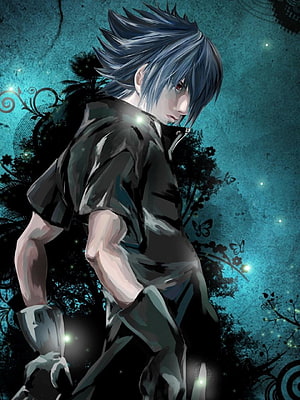 Dark Anime Male Character with Spiky Hair and Red Eyes in Moody Illustration HD phone wallpaper