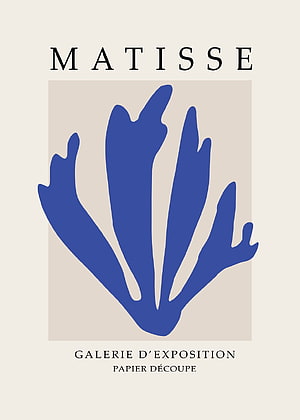 Henri Matisse Blue Cutout Art Print with Minimalist Typography and Beige Background HD phone wallpaper