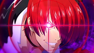 Iori Yagami Anime Character Close-Up With Glowing Red Eye And Crosshair Overlay HD wallpaper